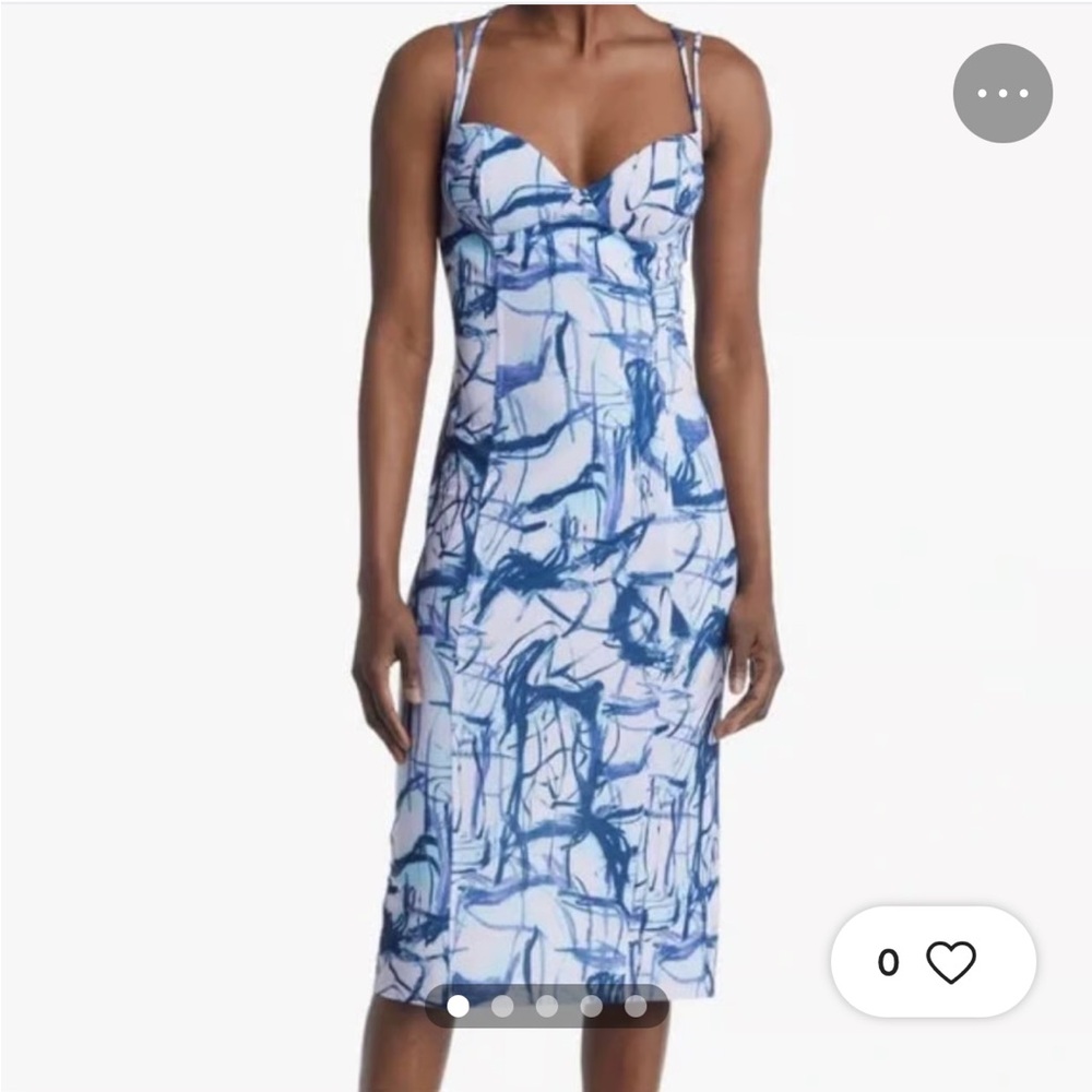 OPEN EDIT Blue and White Abstract Print Dress